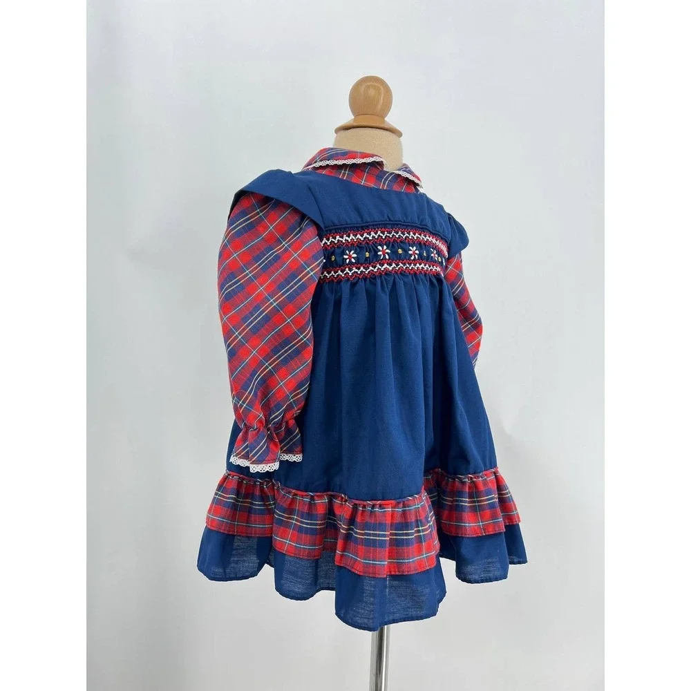 vintage Polly Flinders girls dress plaid‎ smocked